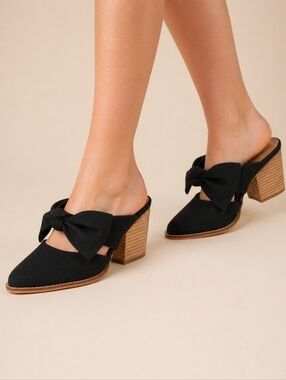 Jeffrey Campbell Cyrus Black Suede Bow Block Heel Mules 6.5 Coastal Cowgirl